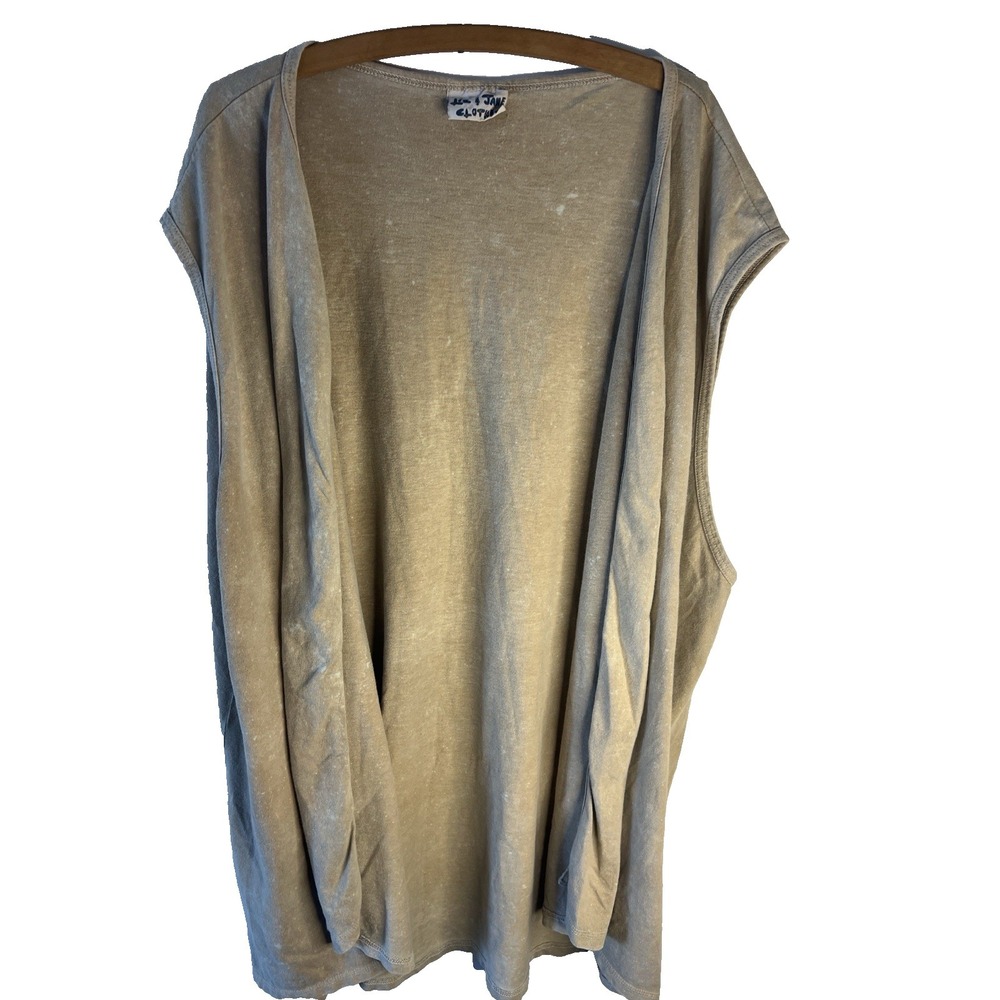 Vtg  Liz‎ & Jane Tan Open Front Boho Cotton Vest Women M/L Oversized Beach Cover
